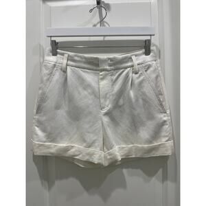 Vince Women's Twill Short Linen Cotton White High Rise Pleated Front Sz 4